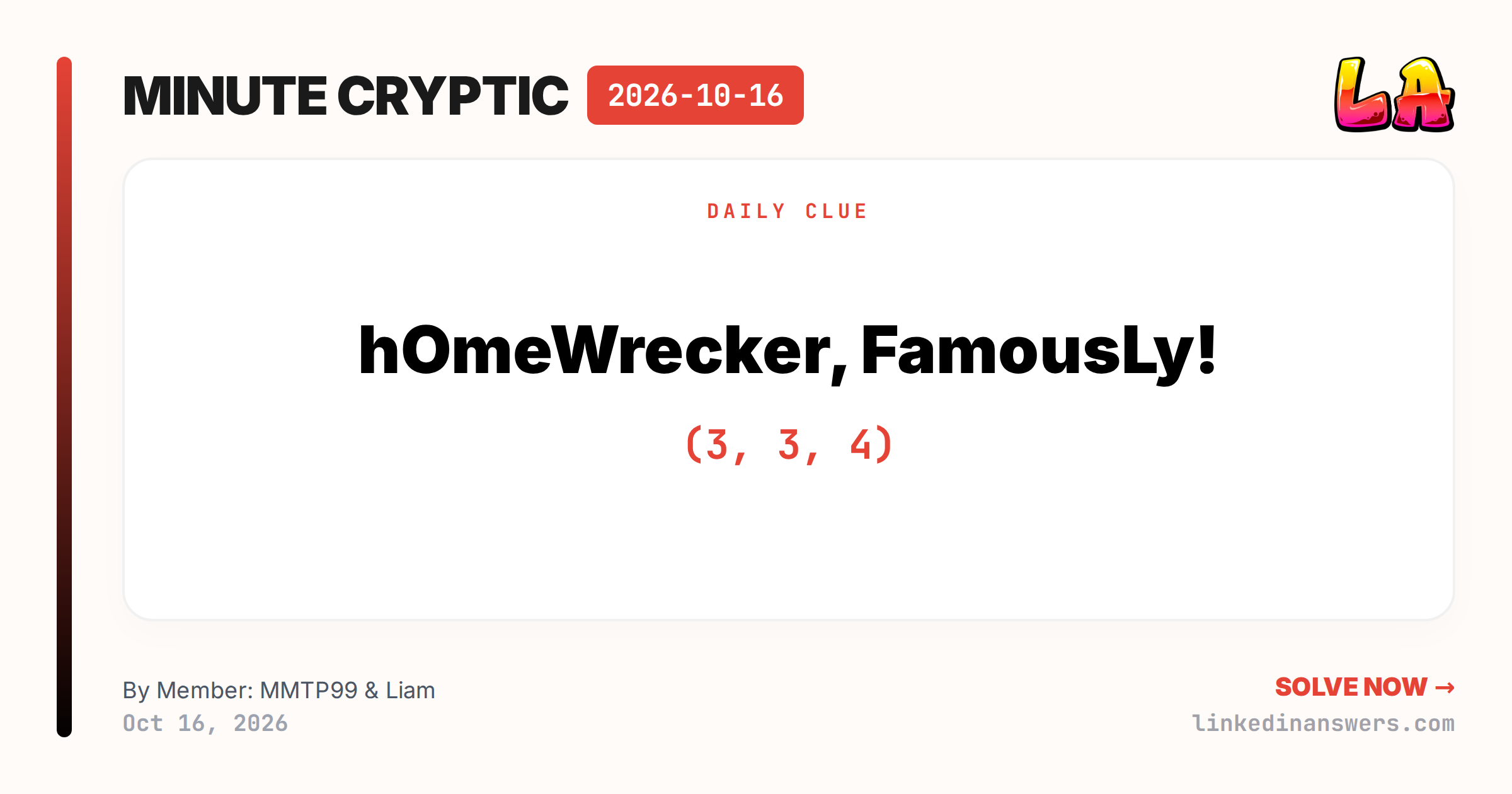 Minute Cryptic Clue & Answer — October 16, 2026