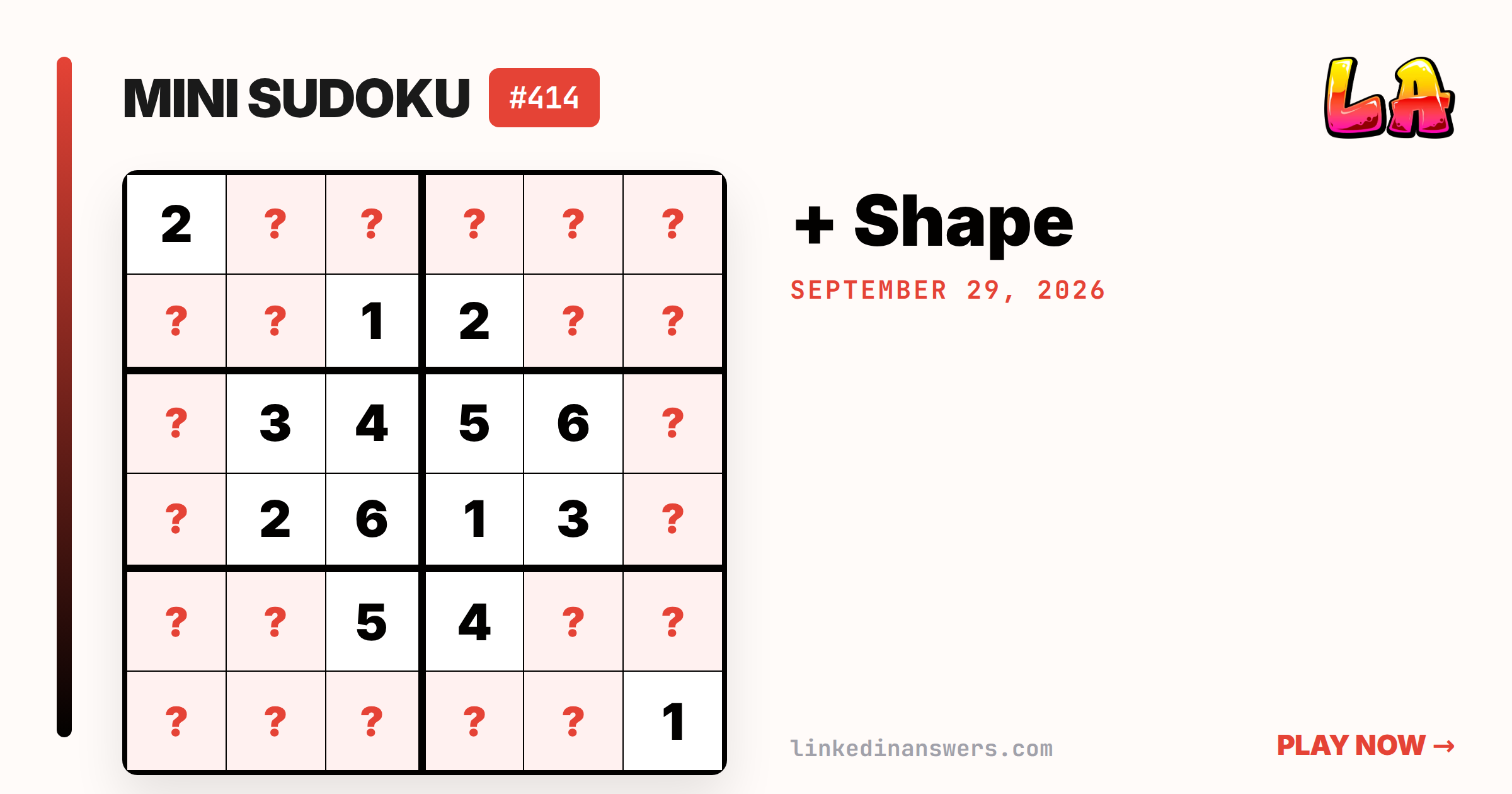 Point Graph Shape Sudoku #414 (+ Shape) Answer — September 29, 2026